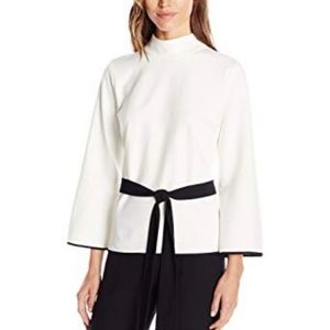 Like New Vince Camuto Bell Sleeve, Ivory/Black Mock Neck, Petite S